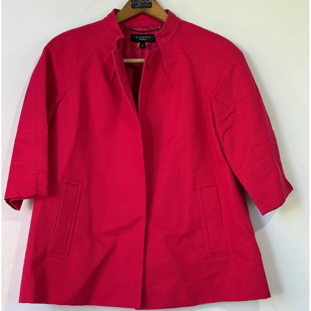 Talbots Swing Jacket Ribbed 3/4 Sleeve Womens 6 Pink Classy Upscale